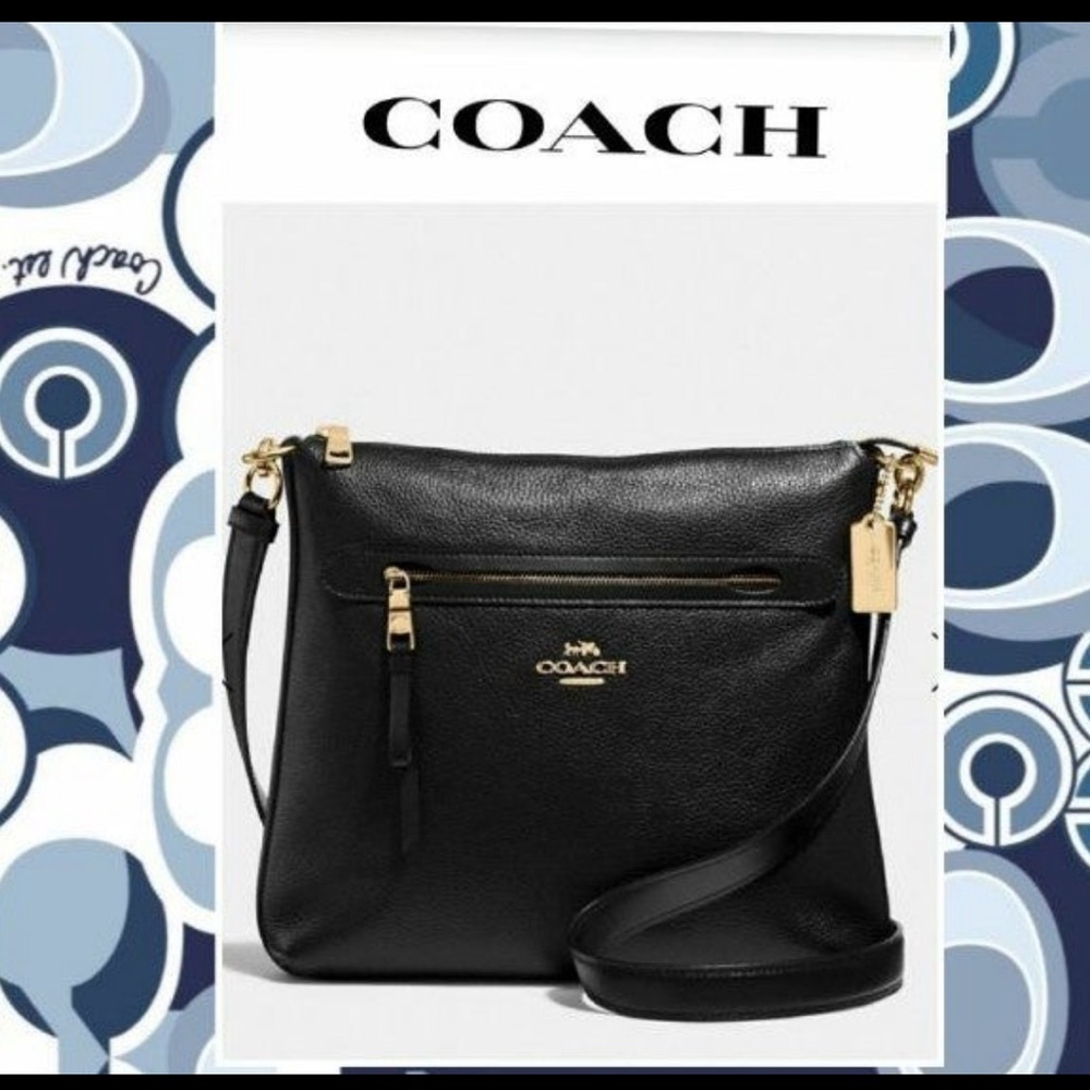 COACH MAE Pebbled Black Leather Gold Hardware Crossbody shoulder bag Purse